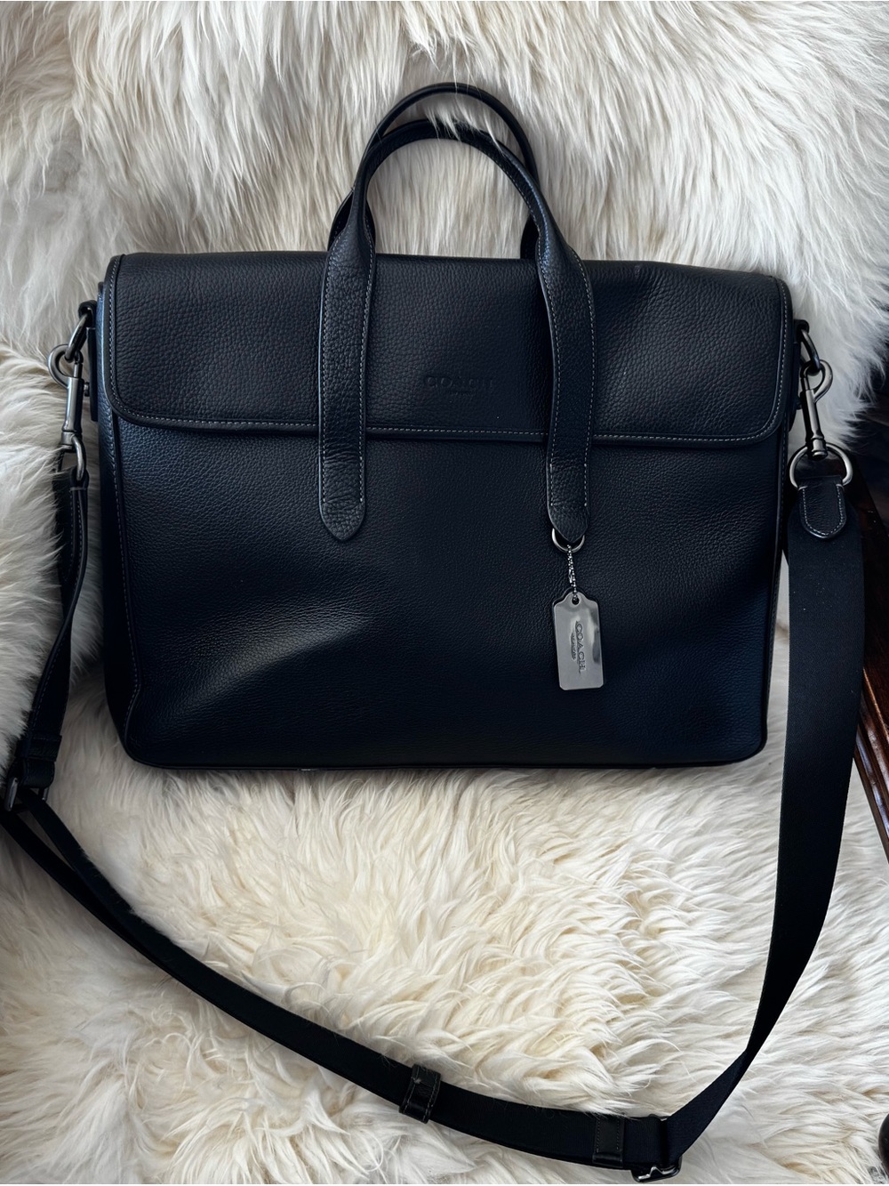 Coach Black Leather portfolio Briefcase with Detachable Strap